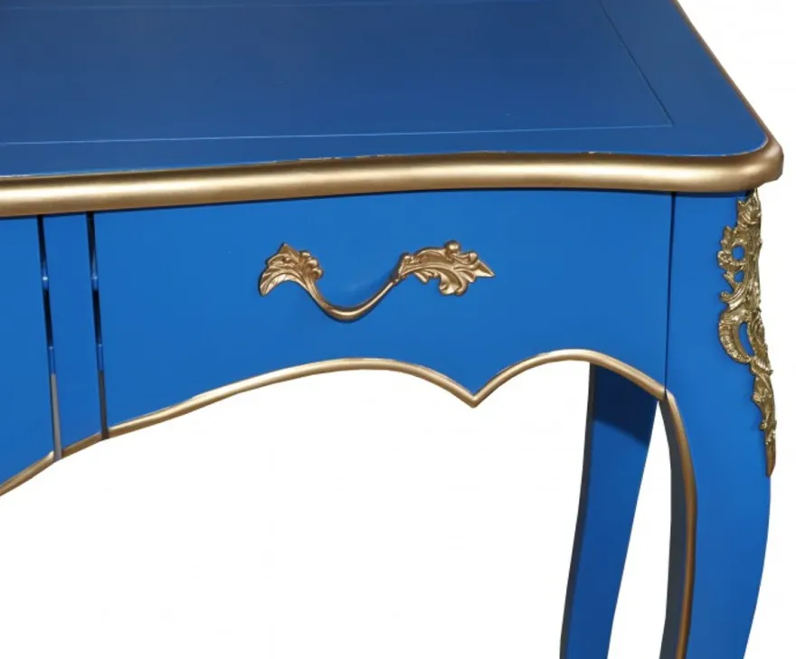 Casa Padrino Konsolentisch Barock Stil Blau / Gold Massivholz 135 x 47 x 92 cm