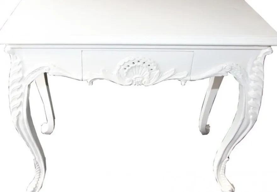 Casa Padrino Konsolentisch Weiß mit Schublade - Massivholz Damen Schreibtisch im Antik Stil - 101 x 44 x 84 cm