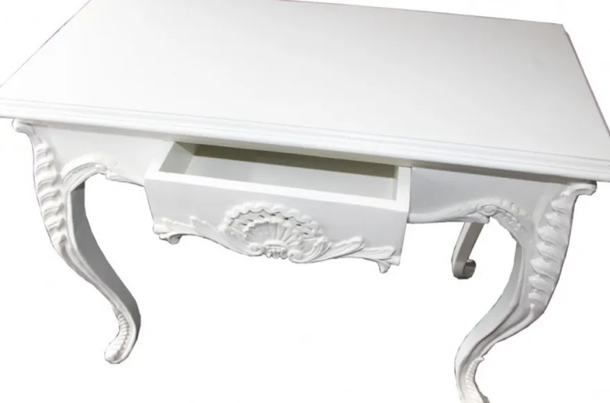 Casa Padrino Konsolentisch Weiß mit Schublade - Massivholz Damen Schreibtisch im Antik Stil - 101 x 44 x 84 cm