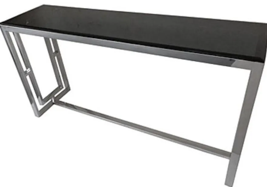 Casa Padrino Konsole Silber / Schwarz 150 x 40 x H. 78 cm - Konsolentisch mit schwarzer Glasplatte