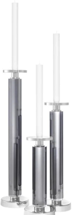 Casa Padrino Kristallglas Kerzenhalter / Kerzenständer 3er Set Grau / Silber - Luxus Deko