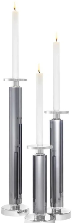 Casa Padrino Kristallglas Kerzenhalter / Kerzenständer 3er Set Grau / Silber - Luxus Deko
