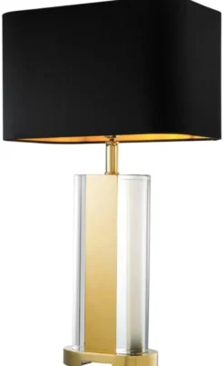 Casa Padrino Kristallglas Tischleuchte in gold mit schwarzem Lampenschirm - Designer Kollektion