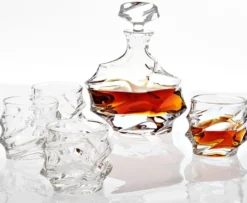 Casa Padrino Kristallglas Whisky Set - 5-teilig mit Karaffe und 4 Gläsern - Klar - 18 x 10,5 x H. 26 cm / 9 x 9 x H. 9,5 cm