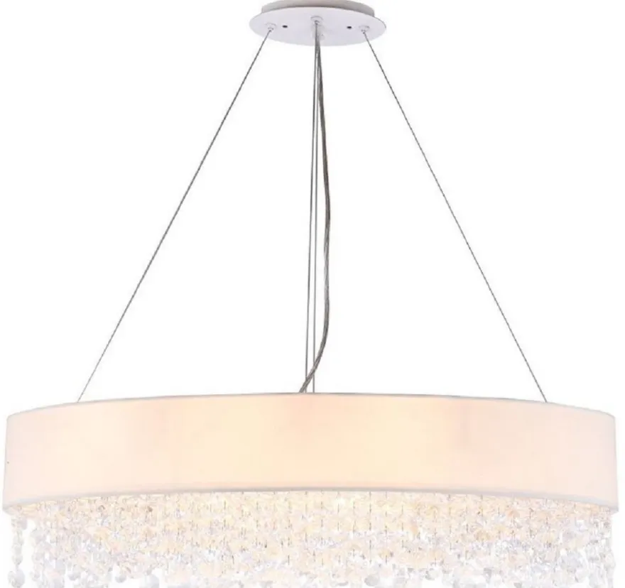 Casa Padrino Kristall Hängeleuchte Silber / Weiß 72 x 27 x H. 21 cm - Außergewöhnliche ovale Leuchte mit Metallrahmen und Stoffbezug