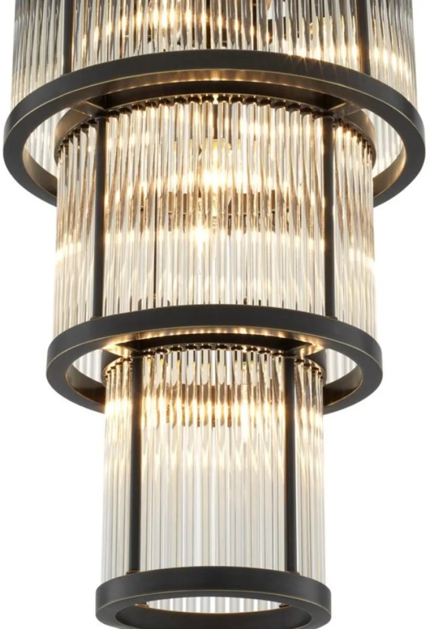 Casa Padrino Kronleuchter in bronze mit vintage Glas 38 x H. 76 cm - Luxus Wohnzimmermöbel