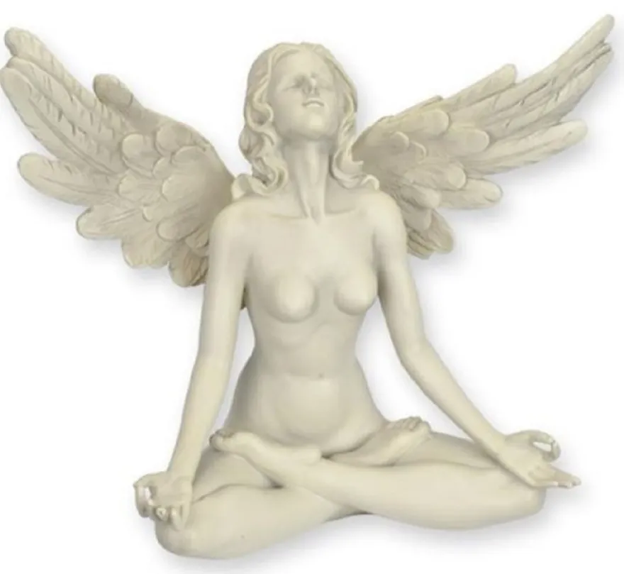 Casa Padrino Kunstharz Dekofigur Engel Creme 30,5 x 14,7 x H. 26,2 cm - Elegante Kunstharz Deko Skulptur - Schreibtisch Deko - Wohnzimmer Deko