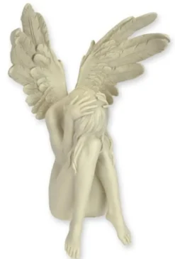 Casa Padrino Kunstharz Dekofigur Engel Creme 12,1 x 19,8 x H. 30,7 cm - Elegante Kunstharz Deko Skulptur - Schreibtisch Deko - Wohnzimmer Deko