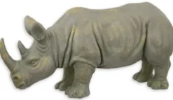 Casa Padrino Kunstharz Deko Skulptur Nashorn Grau / Gold 77 x 25,2 x H. 36 cm - Dekofigur - Tierfigur - Wohnzimmer Deko
