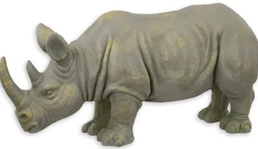 Casa Padrino Kunstharz Deko Skulptur Nashorn Grau / Gold 77 x 25,2 x H. 36 cm - Dekofigur - Tierfigur - Wohnzimmer Deko