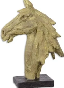 Casa Padrino Kunstharz Deko Skulptur Pferdekopf Beige / Schwarz 16 x 37,1 x H. 49,6 cm - Dekofigur - Schreibtisch Deko