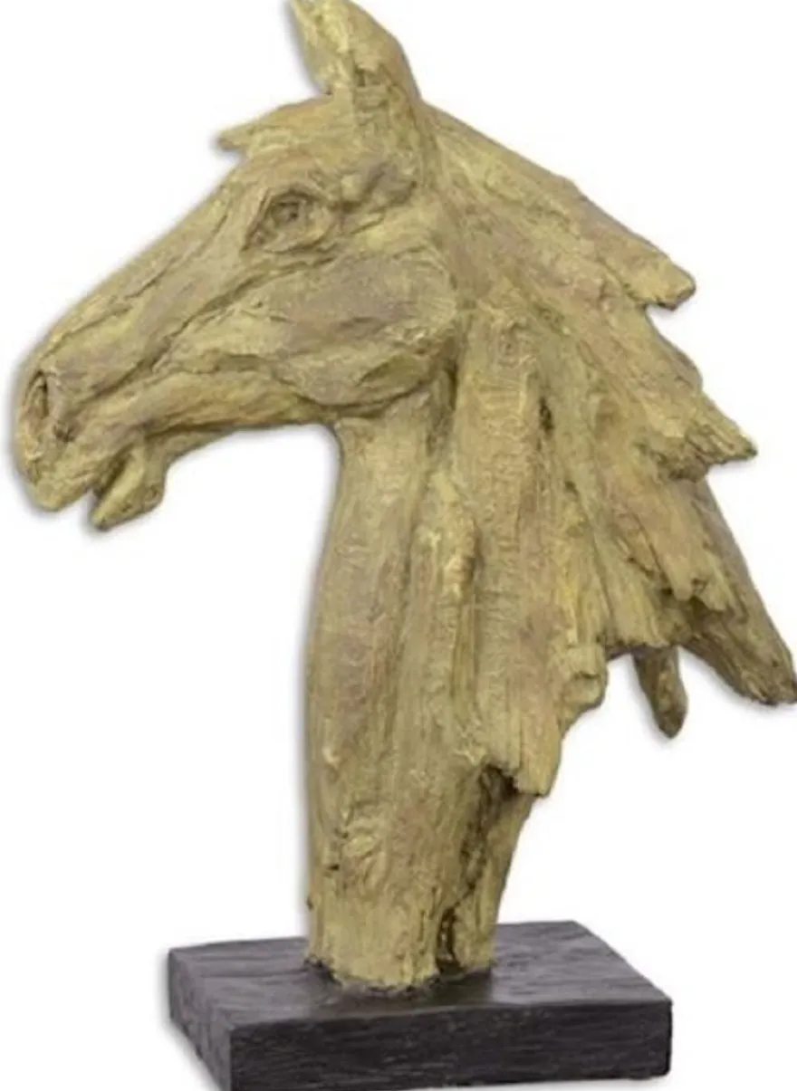 Casa Padrino Kunstharz Deko Skulptur Pferdekopf Beige / Schwarz 16 x 37,1 x H. 49,6 cm - Dekofigur - Schreibtisch Deko