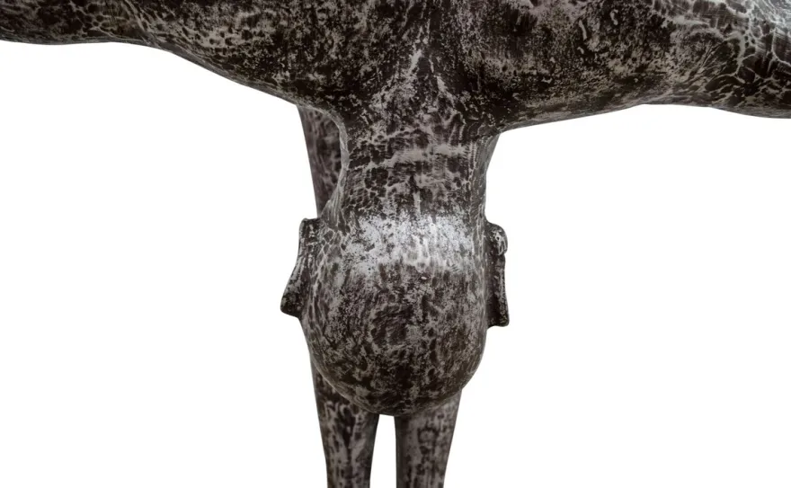 Casa Padrino Kunstspringer Skulptur Silber / Schwarz 157 x 54 x H. 135 cm - Luxus Deko Turmspringer Figur