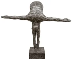 Casa Padrino Kunstspringer Skulptur Silber / Schwarz 157 x 54 x H. 135 cm - Luxus Deko Turmspringer Figur
