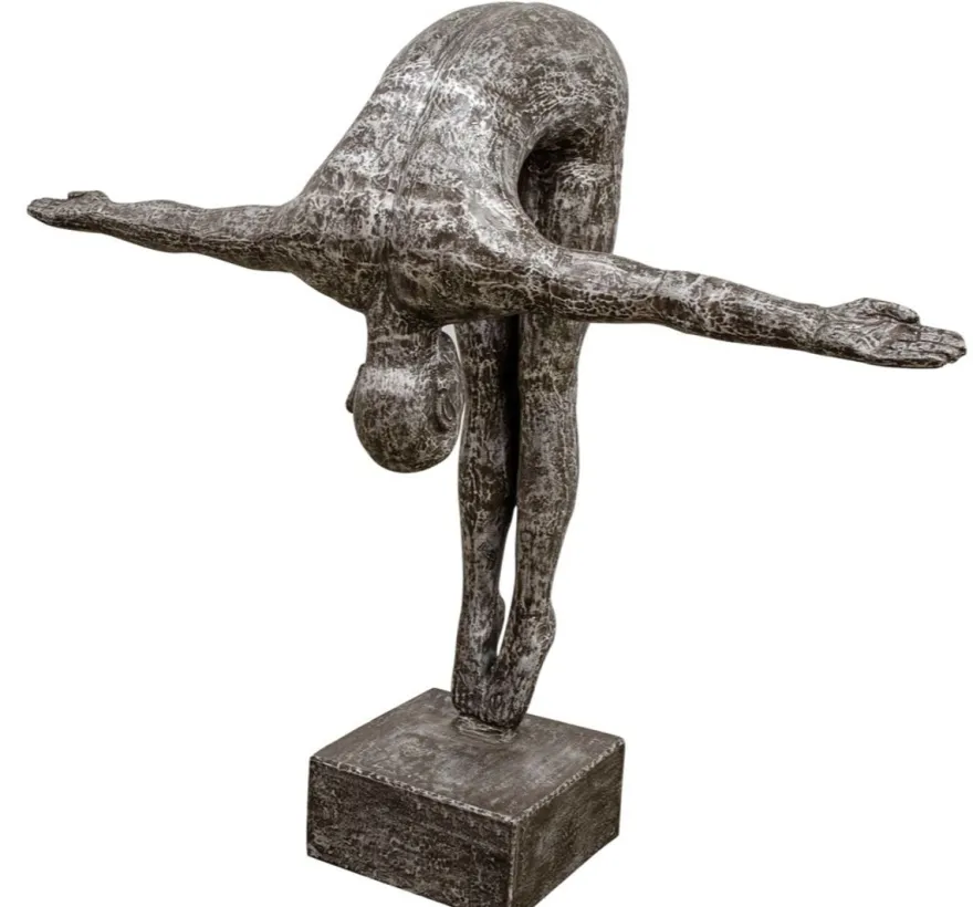 Casa Padrino Kunstspringer Skulptur Silber / Schwarz 157 x 54 x H. 135 cm - Luxus Deko Turmspringer Figur