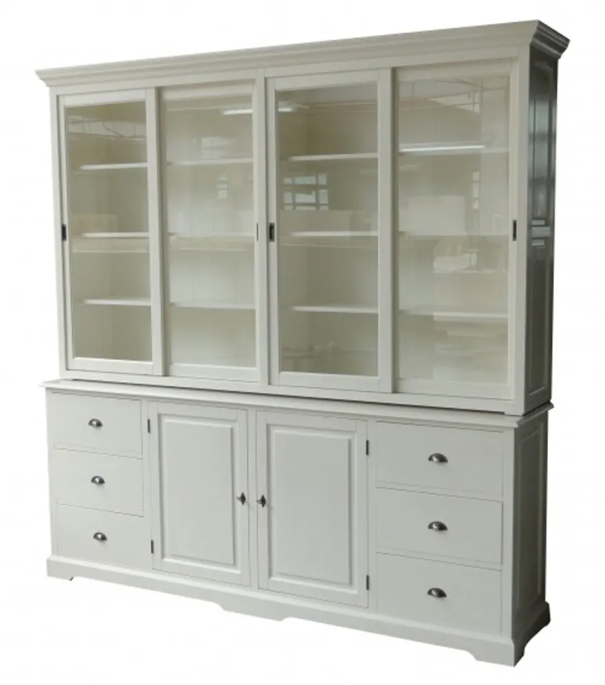 Casa Padrino Landhaus Buffetschrank im Shabby Chic Stil, Weiß, 240 x 50/40 x 240 cm