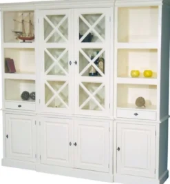 Casa Padrino Landhaus Buffetschrank im Shabby Chic Stil, Weiß, 220 x 50 x 215 cm, mit 4 Türen und 2 Schubladen