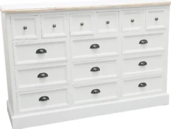 Casa Padrino Landhausstil Apothekerkommode Antik Weiß / Naturfarben 141 x 47 x H. 96 cm mit 15 Schubladen