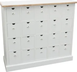 Casa Padrino Landhausstil Apothekerkommode in Antik Weiß und Naturfarben 105 x 39 x H. 93 cm mit 20 Schubladen