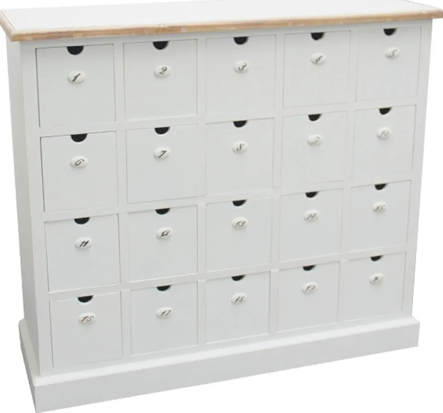 Casa Padrino Landhausstil Apothekerkommode in Antik Weiß und Naturfarben 105 x 39 x H. 93 cm mit 20 Schubladen