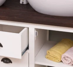 Casa Padrino Landhausstil Badezimmer Set Weiß / Dunkelbraun - 1 Doppelwaschtisch & 2 Wandspiegel - Massivholz Badezimmermöbel im Landhausstil