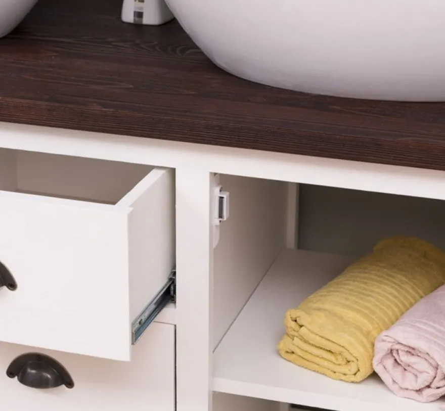 Casa Padrino Landhausstil Badezimmer Set Weiß / Dunkelbraun - 1 Doppelwaschtisch & 2 Wandspiegel - Massivholz Badezimmermöbel im Landhausstil