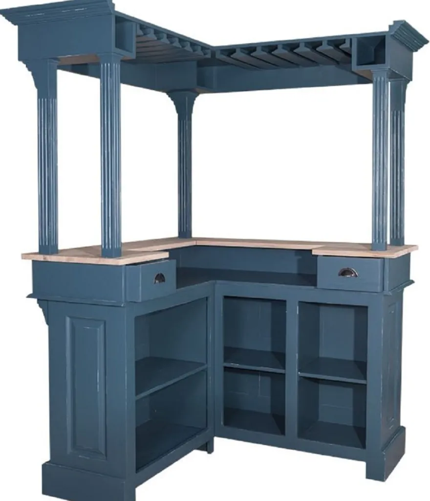Casa Padrino Landhausstil Bar Theke Antik Blau / Naturfarben 148 x 148 x H. 210 cm - Massivholz Thekentisch - Massivholz Barmöbel - Barmöbel im Landhausstil - Landhausstil Einrichtung