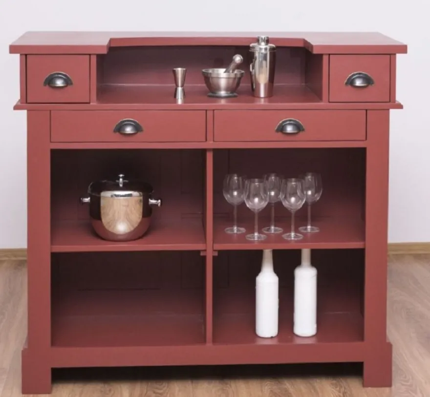 Casa Padrino Landhausstil Bar Theke Bordeauxrot 120 cm - Massive Bar Möbel
