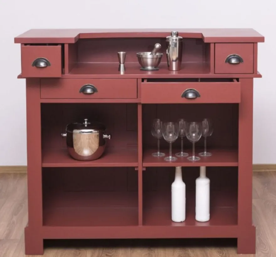 Casa Padrino Landhausstil Bar Theke Bordeauxrot 120 cm - Massive Bar Möbel