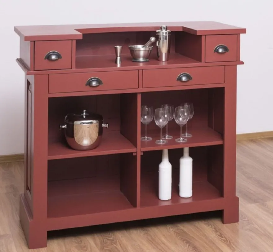 Casa Padrino Landhausstil Bar Theke Bordeauxrot 120 cm - Massive Bar Möbel