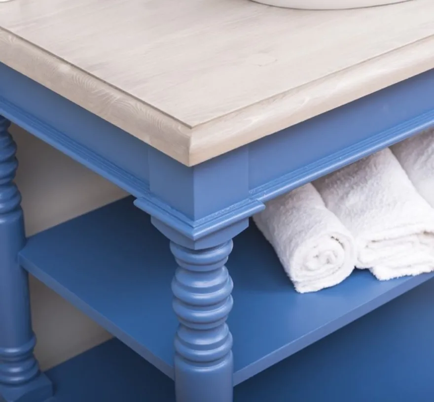 Casa Padrino Landhausstil Badezimmer Set Blau / Hellgrau - 1 Waschtisch & 1 Wandspiegel - Massivholz Badezimmer Möbel im Landhausstil