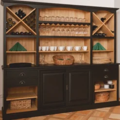 Casa Padrino Landhausstil Barschrank Schwarz / Naturfarben 240 cm - Bar Möbel