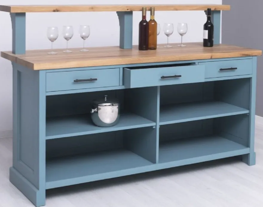 Casa Padrino Landhausstil Bar Theke Hellblau / Naturfarben 180 x 68 x H. 120 cm - Massivholz Thekentisch - Massivholz Barmöbel - Barmöbel im Landhausstil - Landhausstil Einrichtung