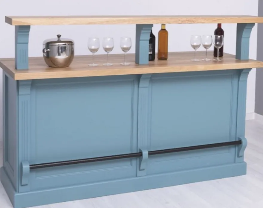 Casa Padrino Landhausstil Bar Theke Hellblau / Naturfarben 180 x 68 x H. 120 cm - Massivholz Thekentisch - Massivholz Barmöbel - Barmöbel im Landhausstil - Landhausstil Einrichtung