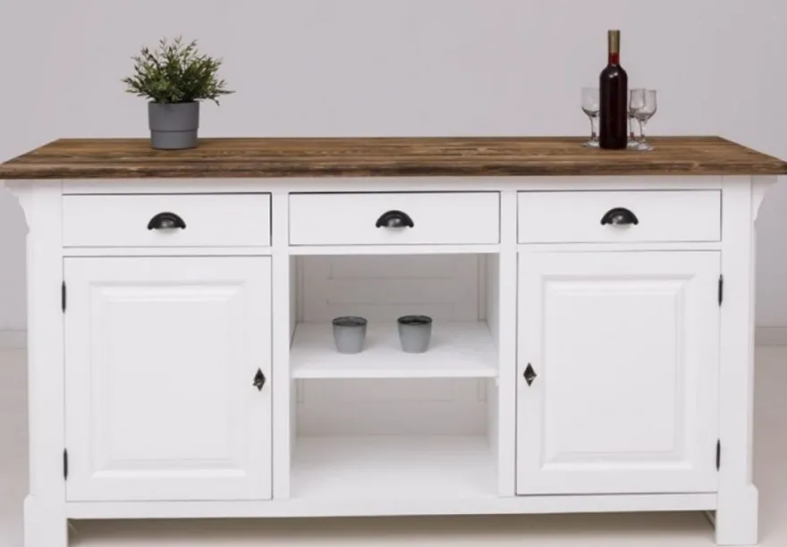 Casa Padrino Landhausstil Bar Theke Weiß / Dunkelbraun 191 x 68 x H. 95 cm - Massivholz Thekentisch - Bartisch - Massivholz Bar Möbel im Landhausstil