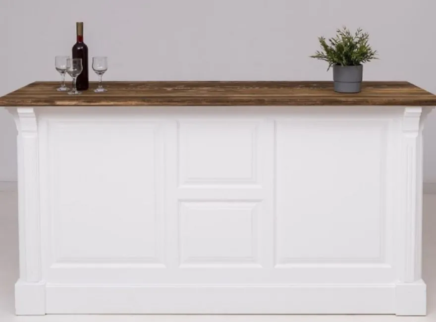 Casa Padrino Landhausstil Bar Theke Weiß / Dunkelbraun 191 x 68 x H. 95 cm - Massivholz Thekentisch - Bartisch - Massivholz Bar Möbel im Landhausstil