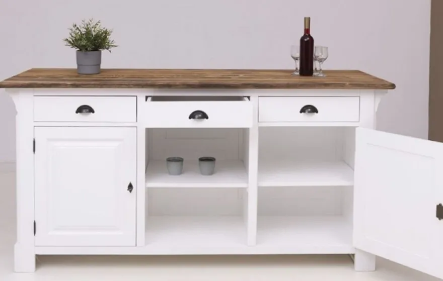 Casa Padrino Landhausstil Bar Theke Weiß / Dunkelbraun 191 x 68 x H. 95 cm - Massivholz Thekentisch - Bartisch - Massivholz Bar Möbel im Landhausstil