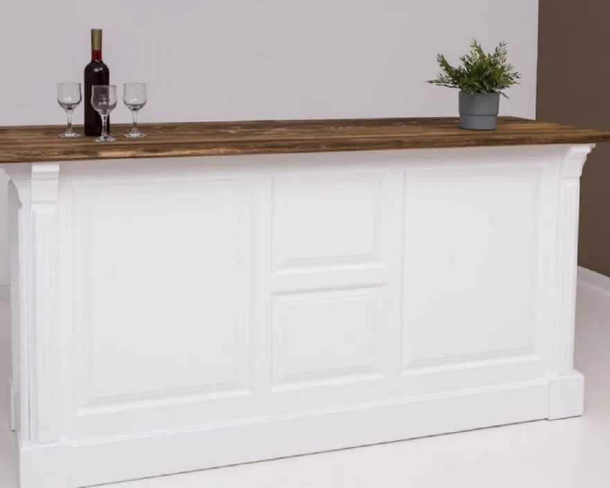 Casa Padrino Landhausstil Bar Theke Weiß / Dunkelbraun 191 x 68 x H. 95 cm - Massivholz Thekentisch - Bartisch - Massivholz Bar Möbel im Landhausstil