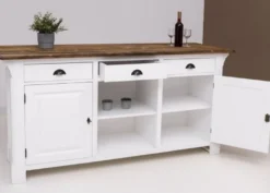 Casa Padrino Landhausstil Bar Theke Weiß / Dunkelbraun 191 x 68 x H. 95 cm - Massivholz Thekentisch - Bartisch - Massivholz Bar Möbel im Landhausstil