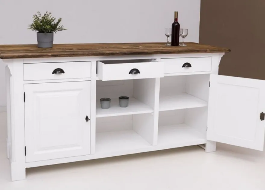 Casa Padrino Landhausstil Bar Theke Weiß / Dunkelbraun 191 x 68 x H. 95 cm - Massivholz Thekentisch - Bartisch - Massivholz Bar Möbel im Landhausstil