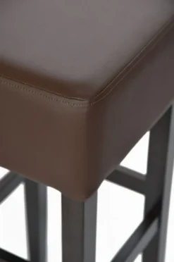 Casa Padrino Landhausstil Barhocker Braun / Schwarz H. 80 cm - Gepolsteter Massivholz Barstuhl