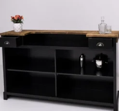 Casa Padrino Landhausstil Bar Theke Schwarz / Braun 180 x 51 x H. 107 cm - Massivholz Thekentisch - Massivholz Barmöbel - Barmöbel im Landhausstil - Landhausstil Einrichtung