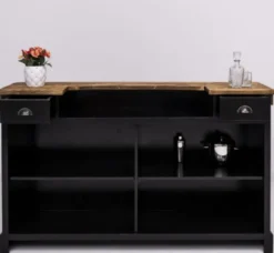 Casa Padrino Landhausstil Bar Theke Schwarz / Braun 180 x 51 x H. 107 cm - Massivholz Thekentisch - Massivholz Barmöbel - Barmöbel im Landhausstil - Landhausstil Einrichtung