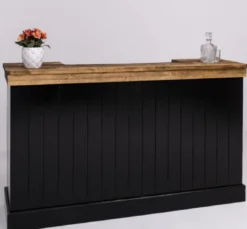 Casa Padrino Landhausstil Bar Theke Schwarz / Braun 180 x 51 x H. 107 cm - Massivholz Thekentisch - Massivholz Barmöbel - Barmöbel im Landhausstil - Landhausstil Einrichtung