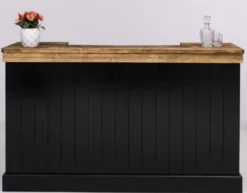 Casa Padrino Landhausstil Bar Theke Schwarz / Braun 180 x 51 x H. 107 cm - Massivholz Thekentisch - Massivholz Barmöbel - Barmöbel im Landhausstil - Landhausstil Einrichtung