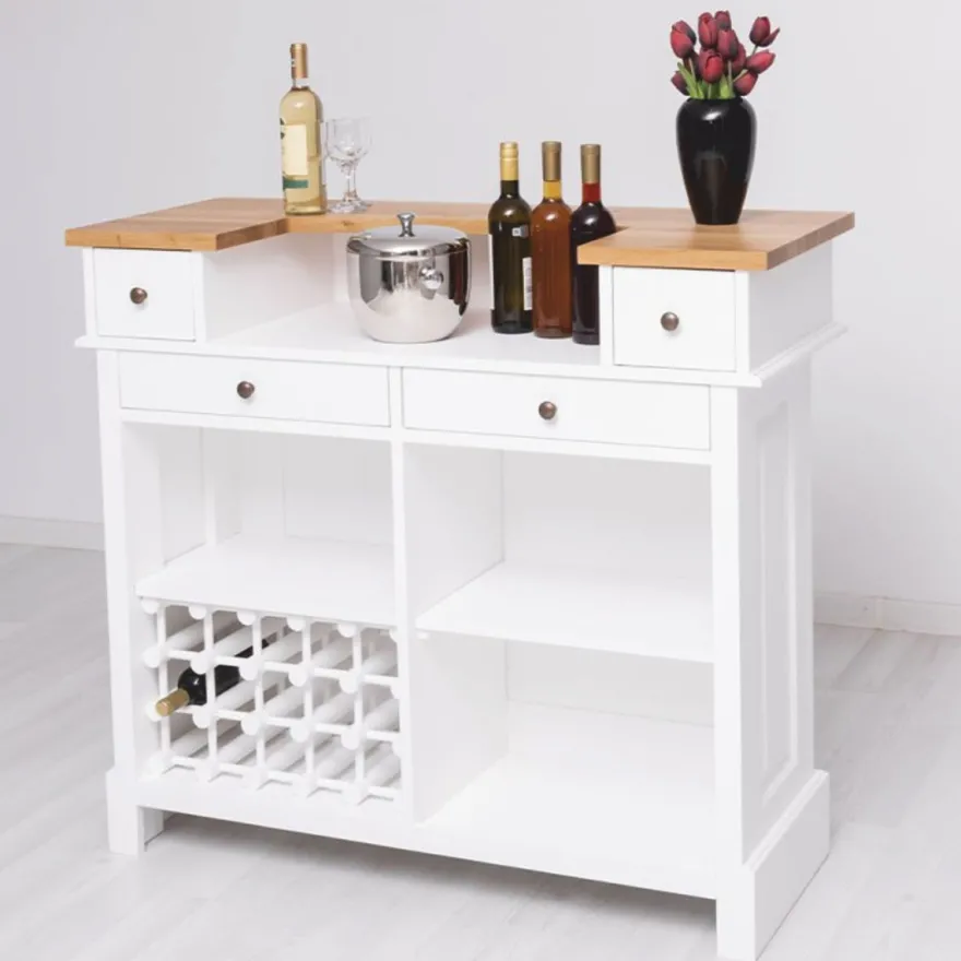 Casa Padrino Landhausstil Bar Theke Weiß / Naturfarben 120 cm - Massive Bar Möbel