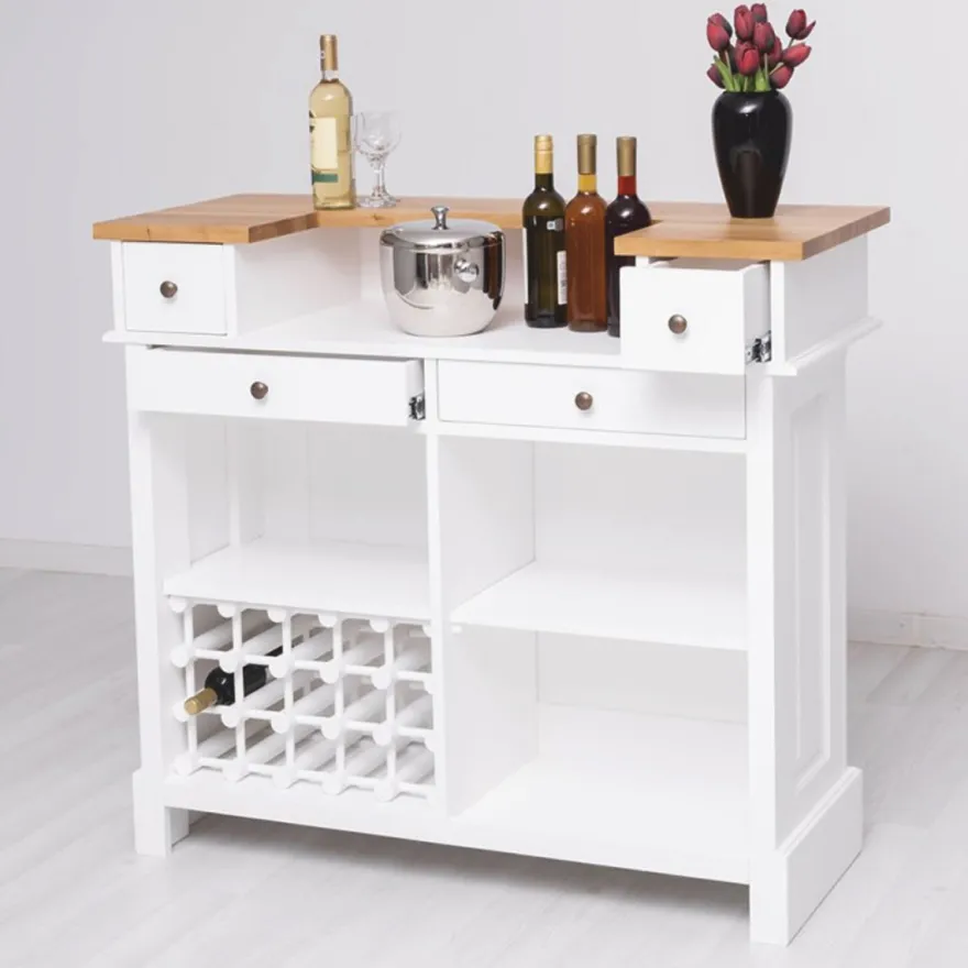 Casa Padrino Landhausstil Bar Theke Weiß / Naturfarben 120 cm - Massive Bar Möbel