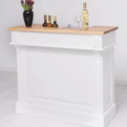 Casa Padrino Landhausstil Bar Theke Weiß / Naturfarben 120 cm - Massive Bar Möbel