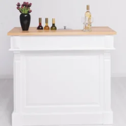 Casa Padrino Landhausstil Bar Theke Weiß / Naturfarben 120 cm - Massive Bar Möbel