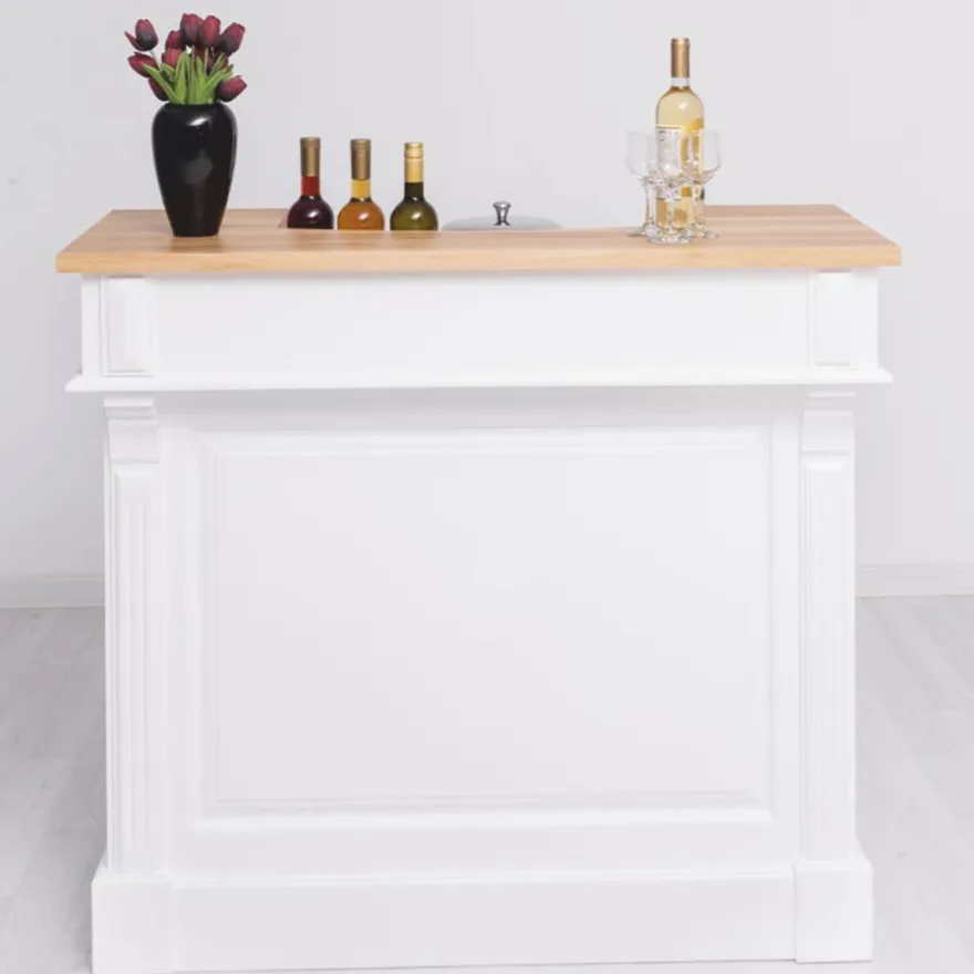 Casa Padrino Landhausstil Bar Theke Weiß / Naturfarben 120 cm - Massive Bar Möbel